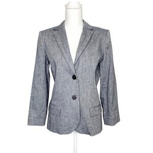 Nicole Miller Studio Blue Linen Blend Button Front Blazer Medium
